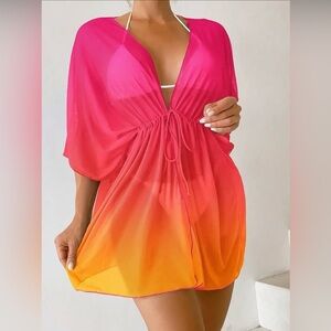 Women's Pink and Orange Swim Cover-Up